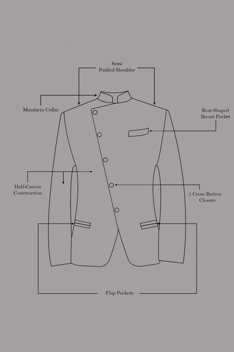 CrimsonAce-Cherry Red Solid Wool Rich Cross Placket Bandhgala Suit - Image 19