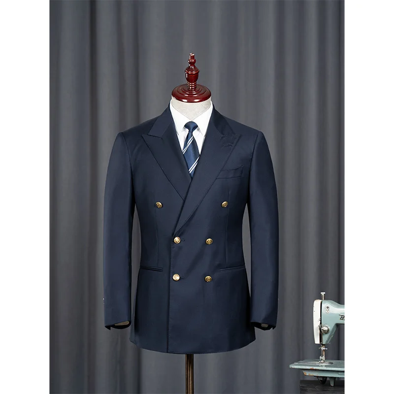 Men's Navy Blue Blazer Jacket 9-SZDX0925VBC Model Pleated Front Style Plus Size Breathable for Proms Groom Outfit Wedding Suit