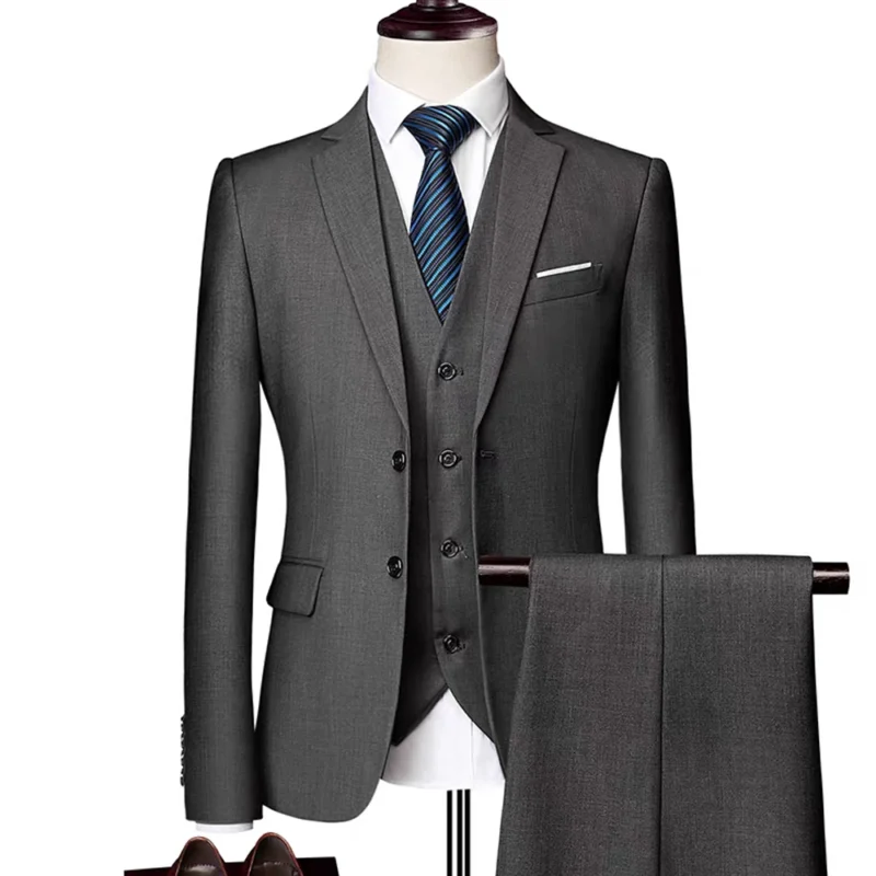Men's Breathable Single-Breasted Zippered Front Opening Flat Lapel Wedding Suit Business Pants Suits - Image 4