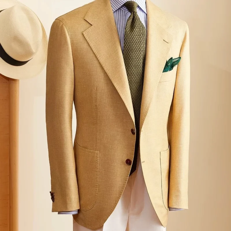 Customized Light Yellow Single-Breasted Woolen Men's Casual Suit Blazer 2-Button Tailoring Factory