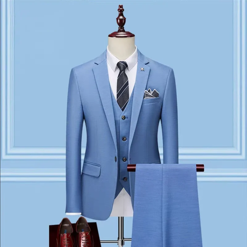 Men's 3-Piece One-Button Flat Lapel with Breathable Trousers and Vest Wedding Suits for Men New fusion - Image 4