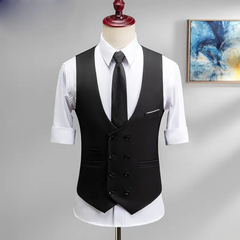 Customizable 2-Piece Set of Men's Slim Fit Double-Breasted Vest and Pant Formal Breathable Style - Image 4