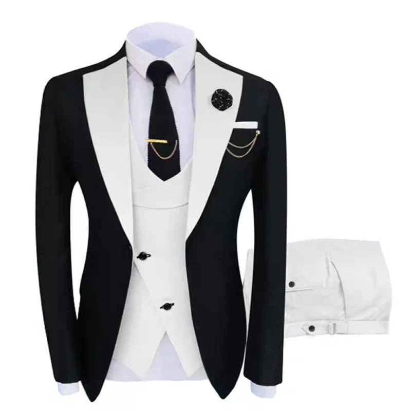Men's New Design Business Suits 3-Piece Tuxedo Collared Waistcoat Trousers Jacket Contrasting Colors Men's Tuxedo Suits Business - Image 4