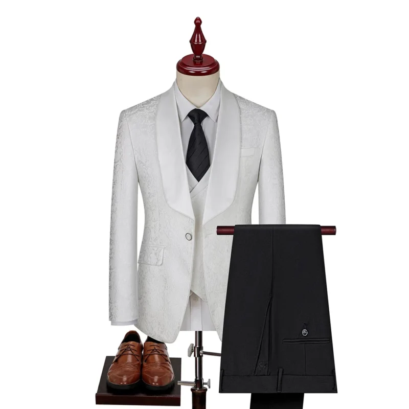 High-End British Style Court Dress 3-Piece Jacquard Fabric Banquet Suit Single Breasted Closure Button Fly Pants Flat Breathable - Image 4