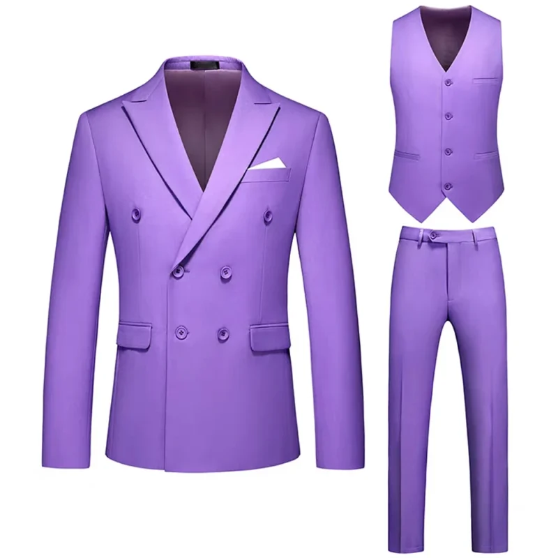 Luxury 3-Piece Wedding Suit for Men Custom Breathable Flat Lapel Trousers Vest Double-Row Buckle Luxury Customizable Wedding - Image 4