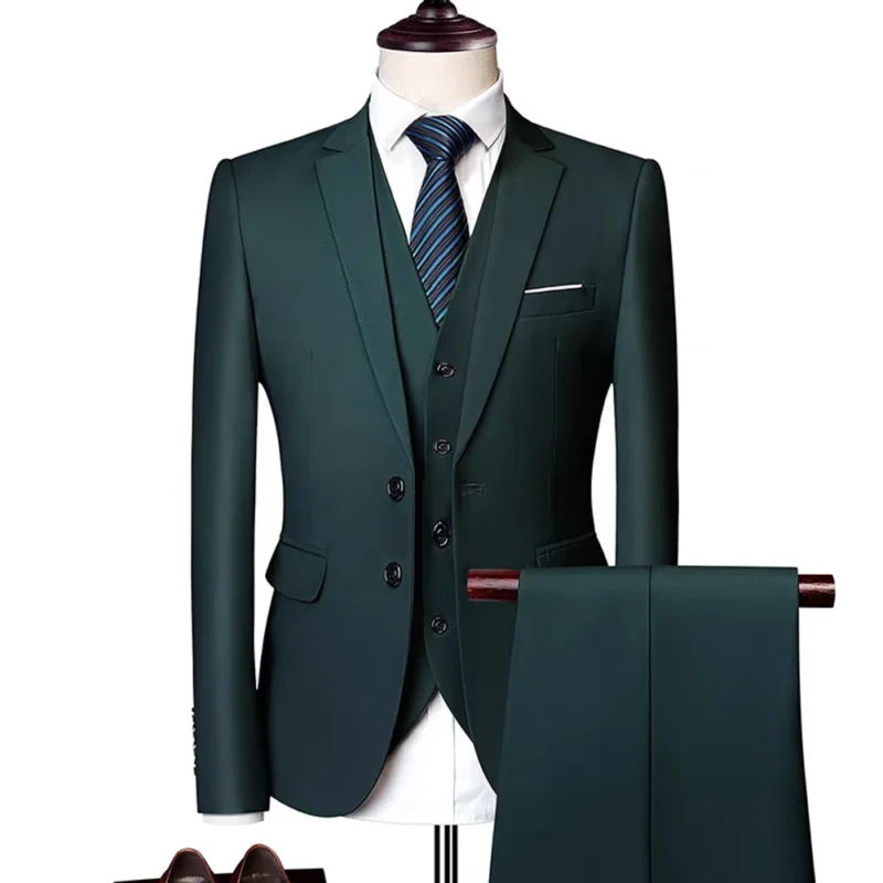 Men's Breathable Single-Breasted Zippered Front Opening Flat Lapel Wedding Suit Business Pants Suits - Image 3