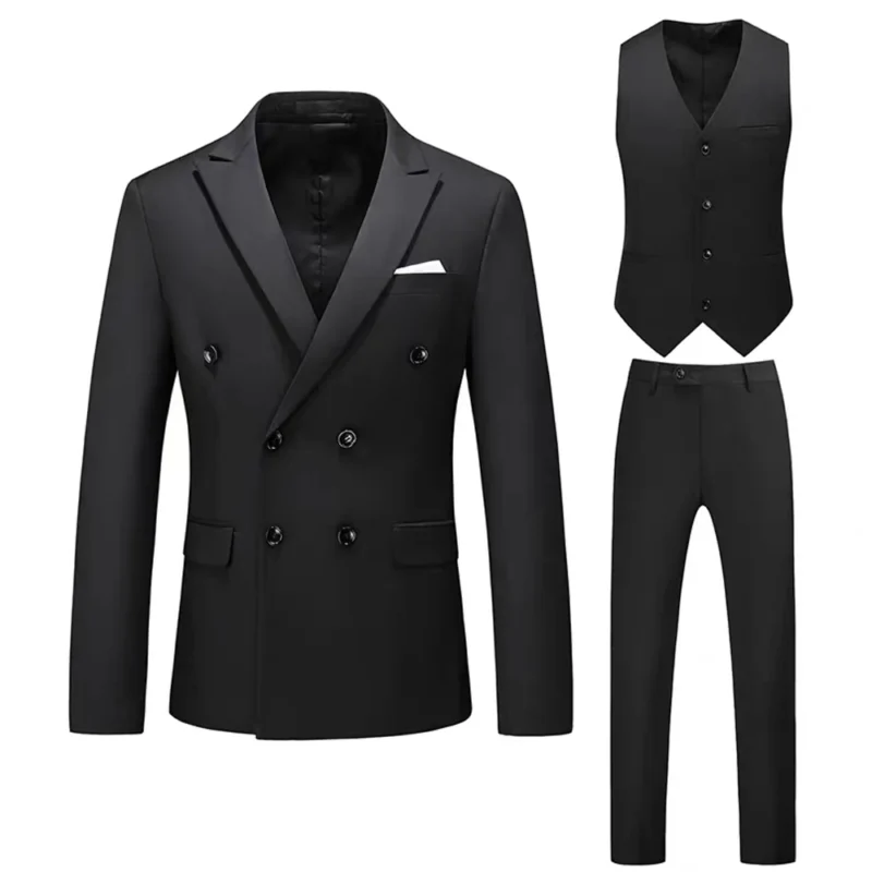 Men's Custom-made 3-Piece Wedding Tuxedo Set Double Buckles with Anti-Static Worsted Fabric Pants Zipper Fly Closure - Image 2