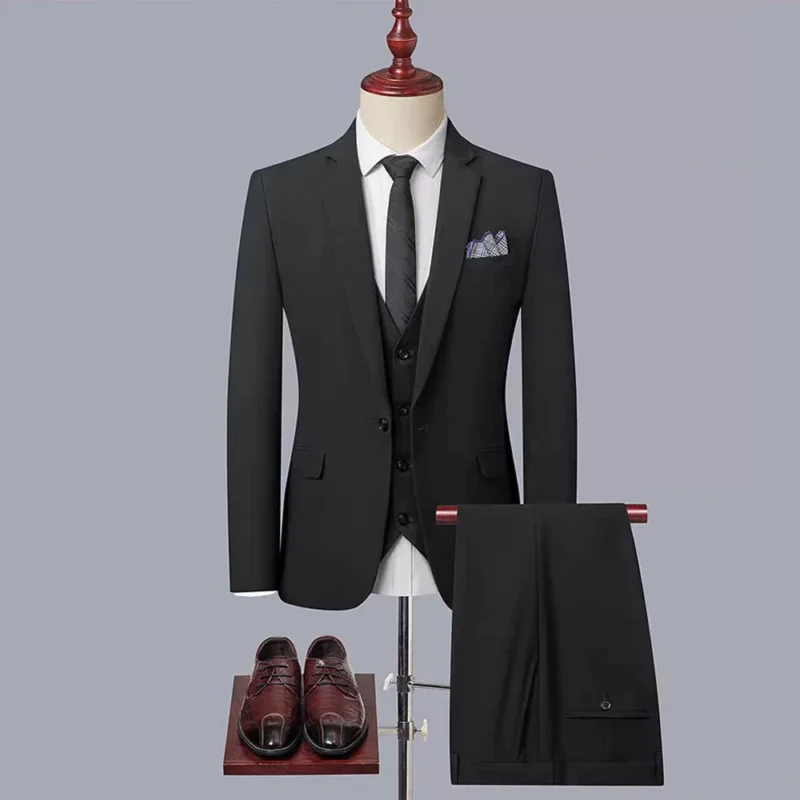 MEN 3 Piece Suit with a One-button Flat Lapel. Trousers and Vest  for Beige Wedding Suit Male Suit - Image 4