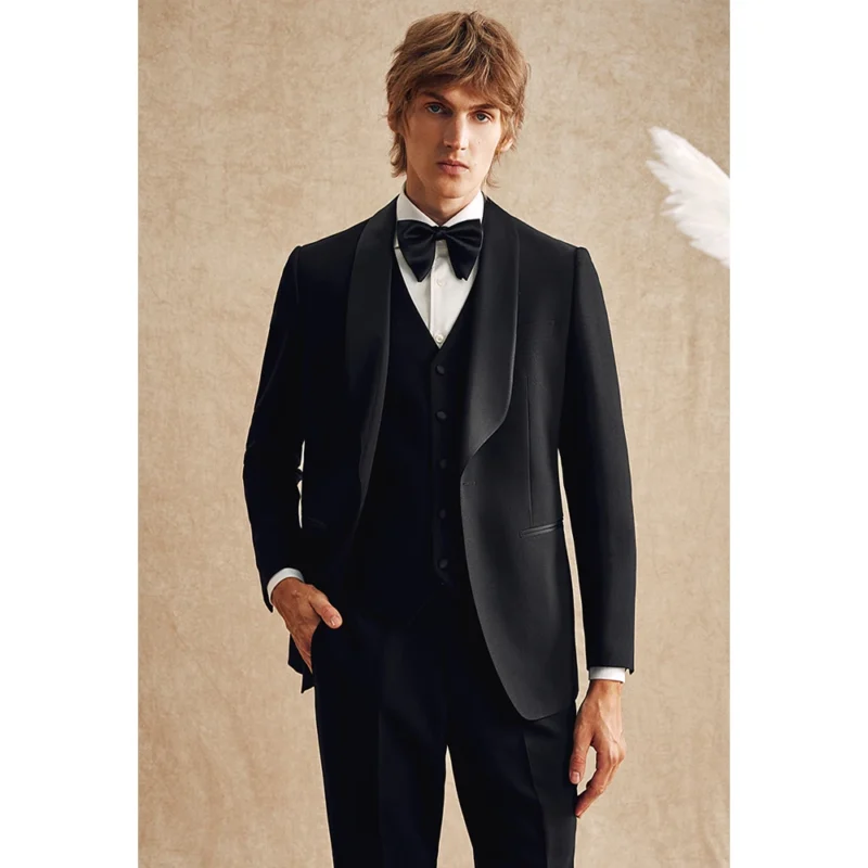 Black 3 Piece Groom's Formal Suit. Green Fruit Bow Tie Wedding Dress for Men Fashion Suit - Image 5