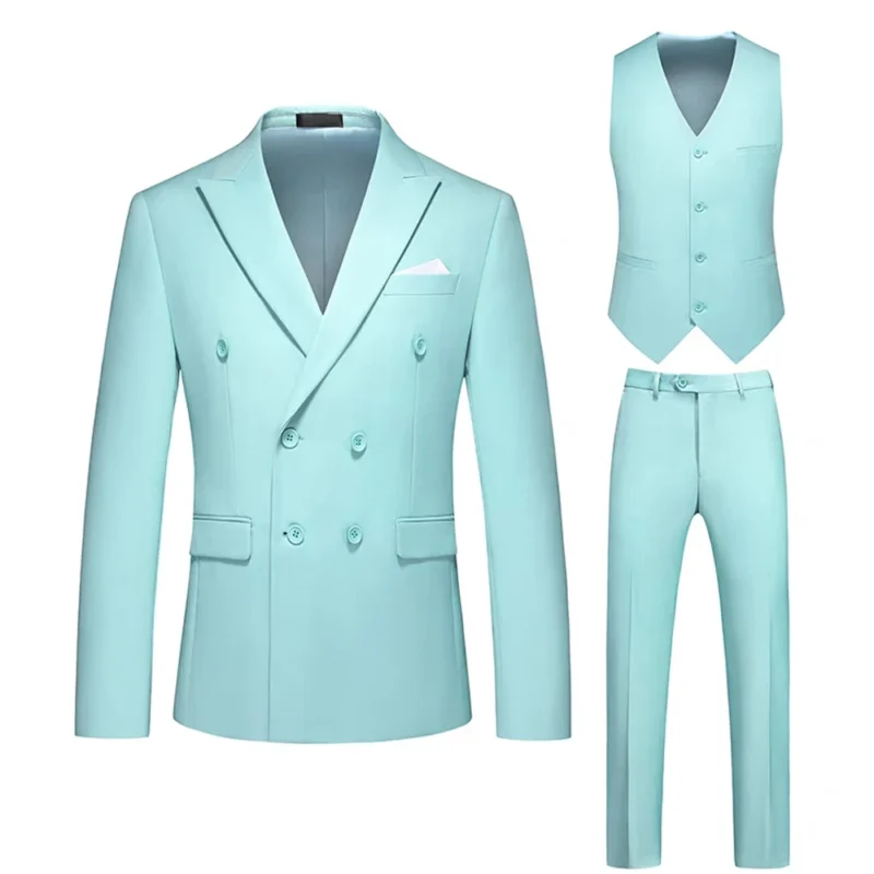 Luxury 3-Piece Wedding Suit for Men Custom Breathable Flat Lapel Trousers Vest Double-Row Buckle Luxury Customizable Wedding - Image 3