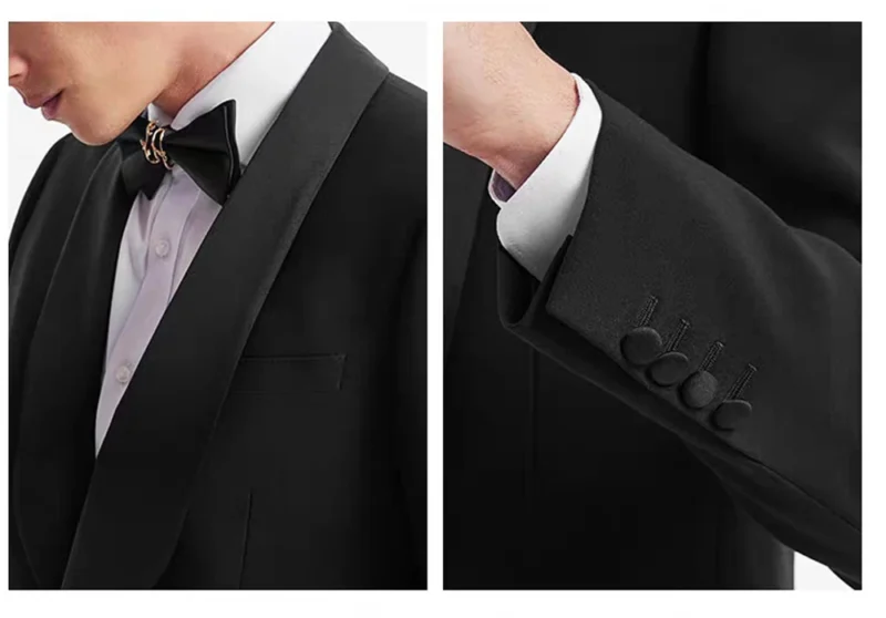 Customizable 3-Piece Black Formal Suit Set for Plus Size Men Groom & Host Banquet Factory Production-Breathable - Image 4