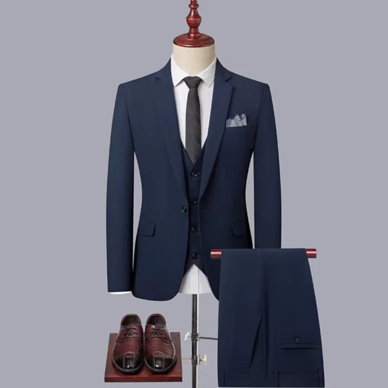 MEN 3 Piece Suit with a One-button Flat Lapel. Trousers and Vest  for Beige Wedding Suit Male Suit - Image 3