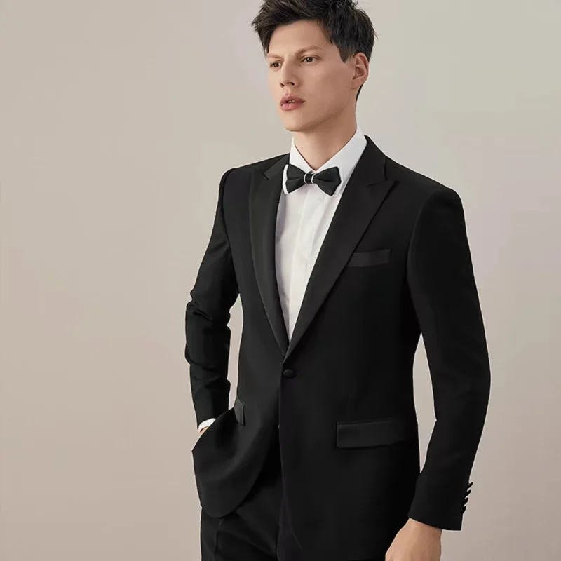 Customizable 3-Piece Black Formal Suit Set for Plus Size Men Groom & Host Banquet Factory Production-Breathable - Image 2