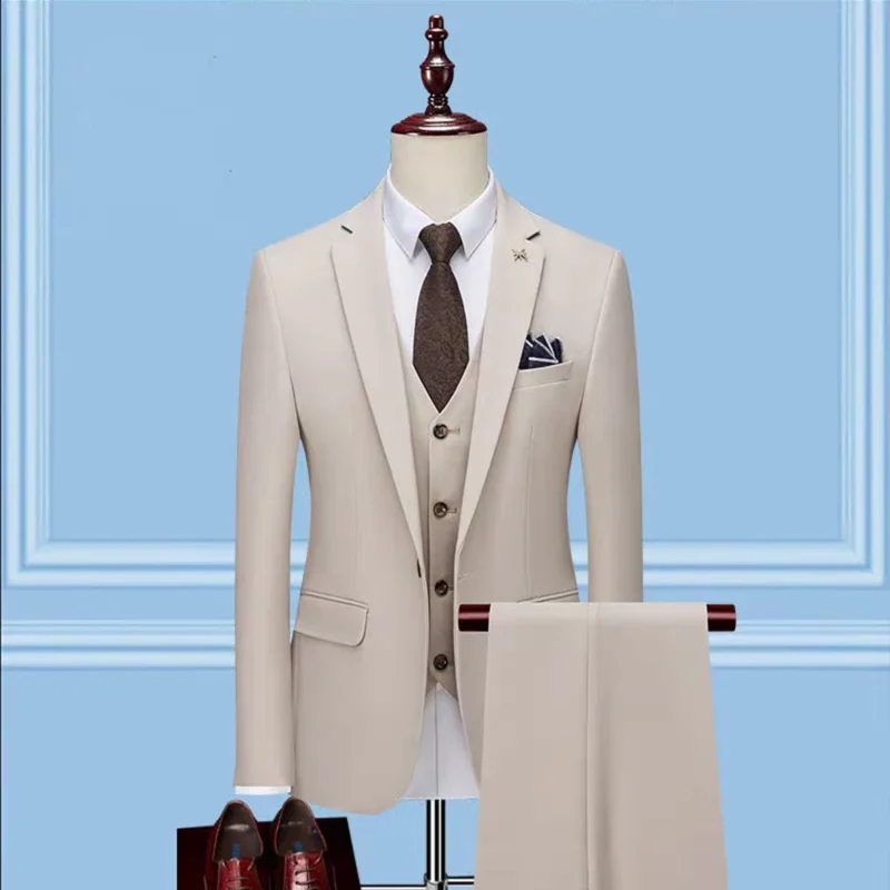 Men's 3-Piece One-Button Flat Lapel with Breathable Trousers and Vest Wedding Suits for Men New fusion - Image 3