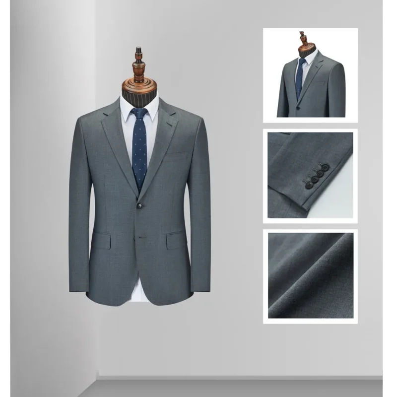 Men's High-End British 3-Piece Flat Grey Formal Wedding Suits Customizable Breathable Business Style Official Groom Outfit - Image 3