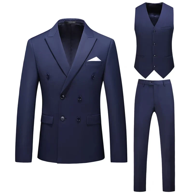 Men's Custom-made 3-Piece Wedding Tuxedo Set Double Buckles with Anti-Static Worsted Fabric Pants Zipper Fly Closure - Image 4