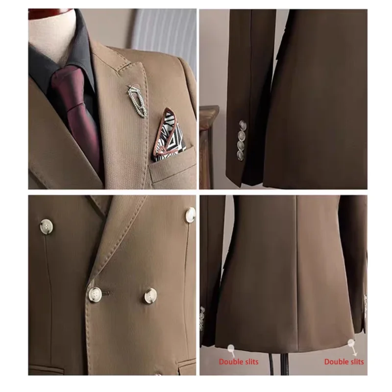 Customizable Size 2-Piece Men's Double-Breasted Tuxedo Suits Plus Size Breathable for Business & Wedding - Image 4
