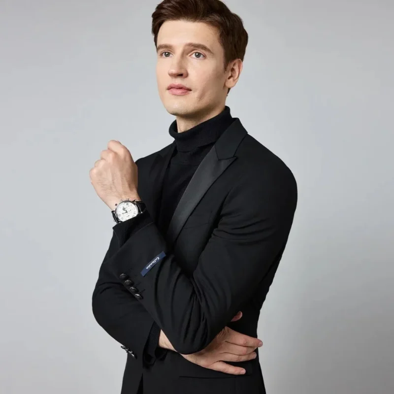 2 Pieces High Quality Men's Slim Haute Couture Party Dress Suit Single Breasted Classic Design Black Color Quality Producer - Image 4
