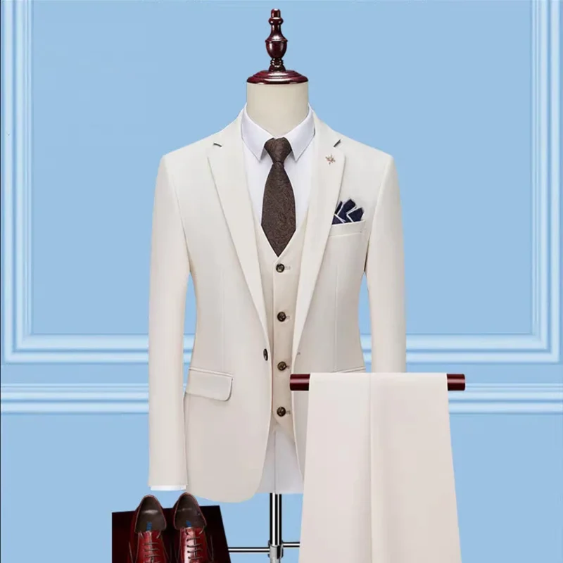 Men's 3-Piece Business Wedding Suit One-Button Flat Lapel with Breathable Trousers and Vest - Image 3