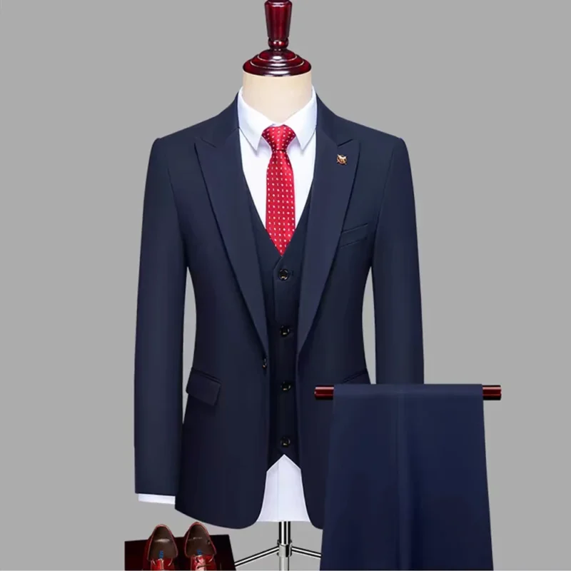 Men's 3-Piece Business Wedding Suit One-Button Flat Lapel with Breathable Trousers and Vest - Image 4
