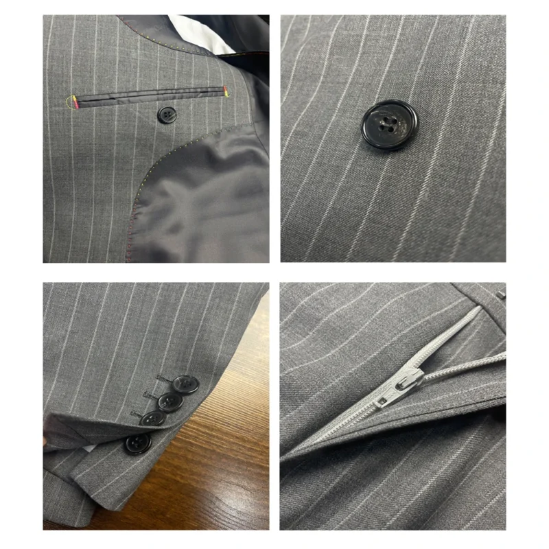 Hot Selling Men's Formal Business Office Suits 2-Piece Striped Thin Lapel Customizable Wedding Suit Breathable-Wholesale - Image 6