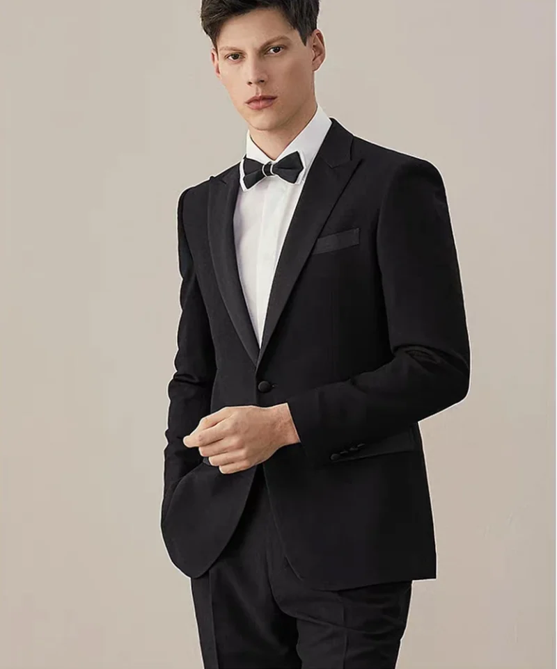 Customizable 3-Piece Black Formal Suit Set for Plus Size Men Groom & Host Banquet Factory Production-Breathable