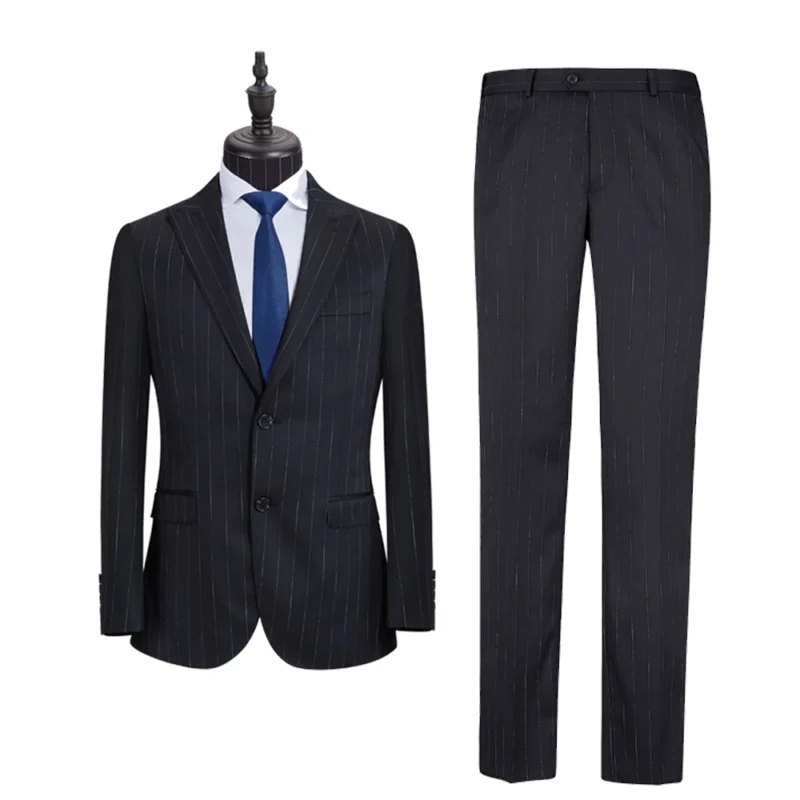 Men's Wedding Dress Black Striped 2-Piece Business Suit Custom Fitted and Breathable New Design - Image 2