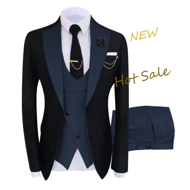 Men's New Design Business Suits Breathable Waistcoat and Trousers Jacket with Contrasting Colors Collared Men's Tuxedo - Image 2
