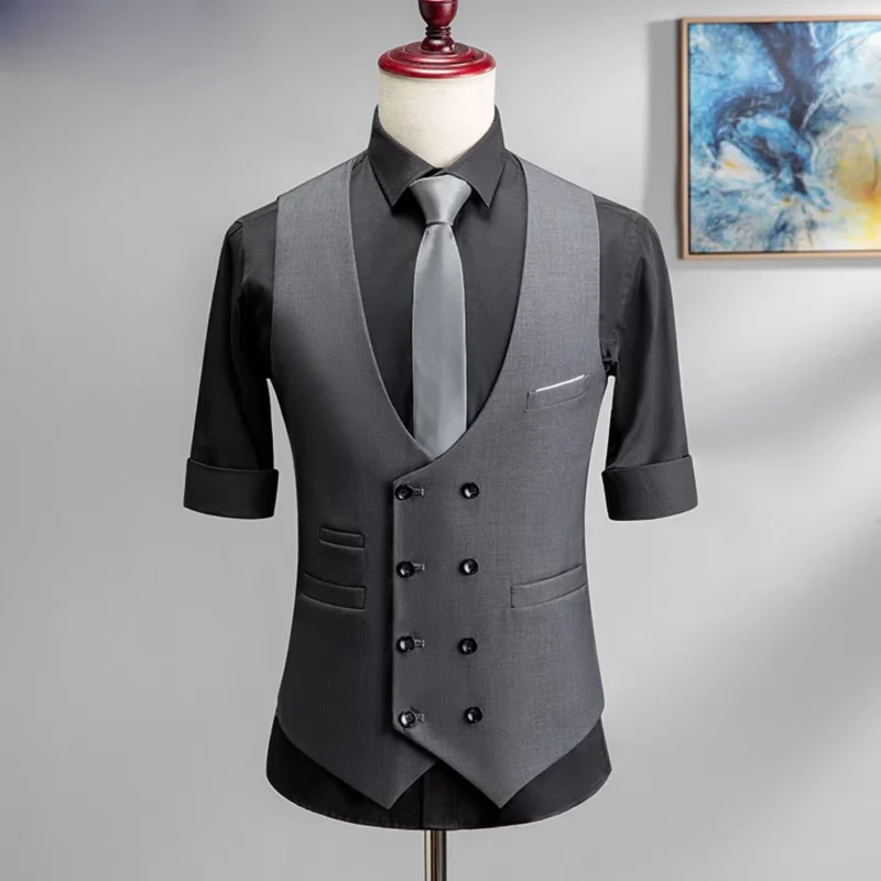 Customizable 2-Piece Set of Men's Slim Fit Double-Breasted Vest and Pant Formal Breathable Style - Image 2