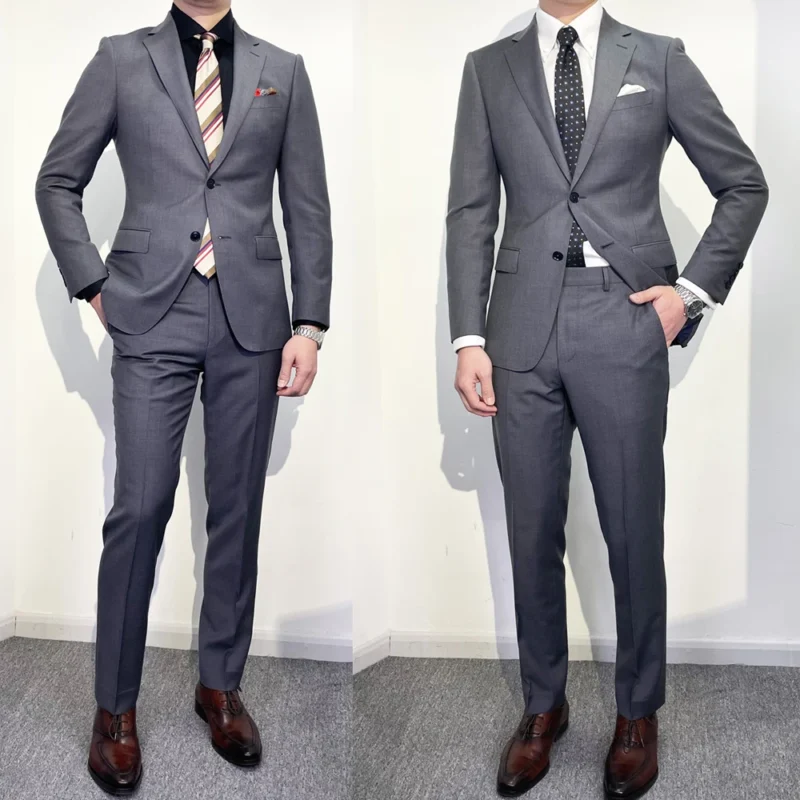 2-Piece  Men's  Grey  Suit Set Jacket Vest Pants-for Weddings Business & Office Clothing Production Factory - Image 2