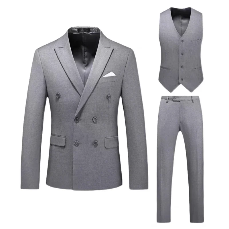 Luxury 3-Piece Wedding Suit for Men Custom Breathable Flat Lapel Trousers Vest Double-Row Buckle Luxury Customizable Wedding - Image 2