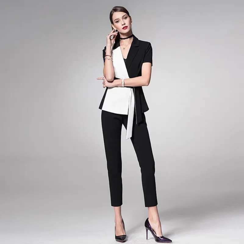 2025 Summer Professional Women's Fashion Elegant Workwear New 2-Piece Set-Black White Patchwork Skirt Suit Formal Skinny Fit - Image 6