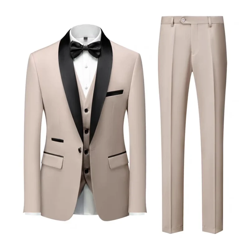 Best Man and Host Wedding Suit Black Green Fruit-Neck Waistcoat with Long Pants Jacket Breathable Business Style - Image 2