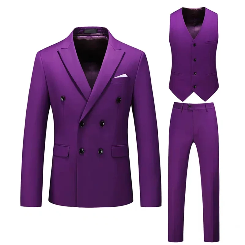 Men's Custom-made 3-Piece Wedding Tuxedo Set Double Buckles with Anti-Static Worsted Fabric Pants Zipper Fly Closure - Image 3