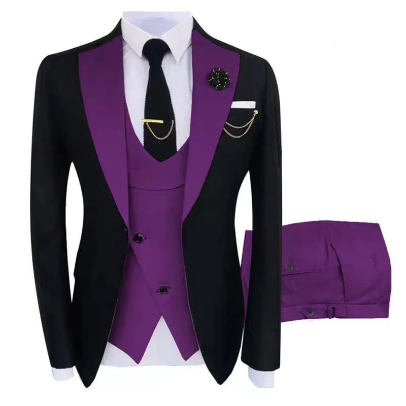 Men's New Design Business Suits Breathable Waistcoat and Trousers Jacket with Contrasting Colors Collared Men's Tuxedo - Image 3