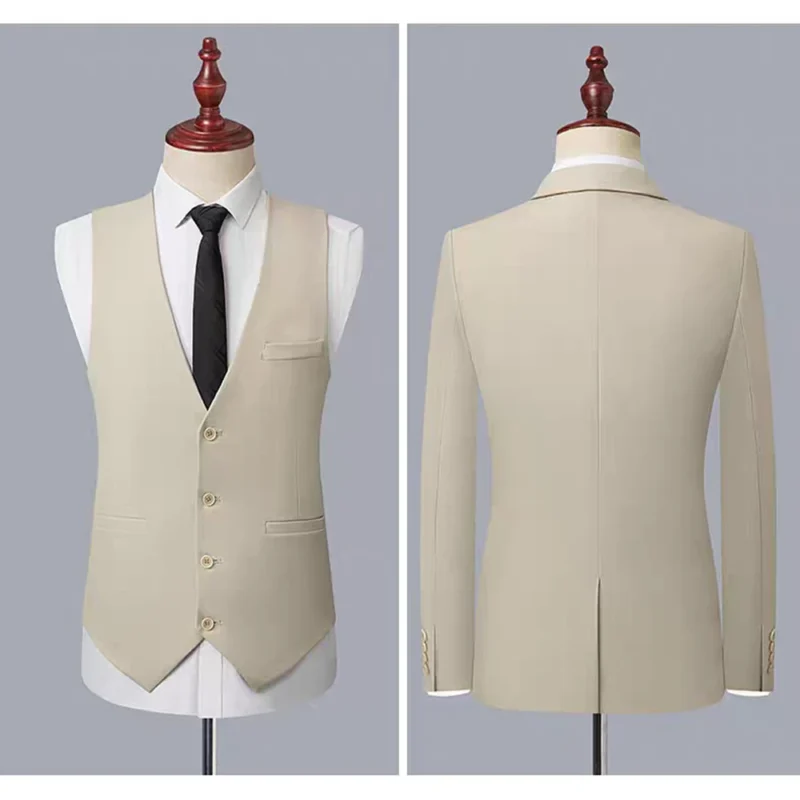 MEN 3 Piece Suit with a One-button Flat Lapel. Trousers and Vest  for Beige Wedding Suit Male Suit - Image 2