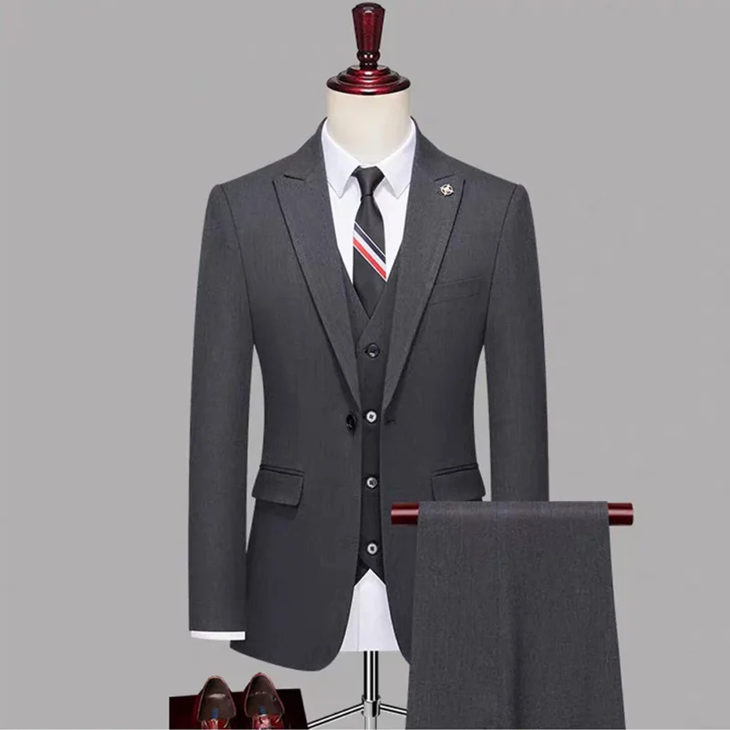 Men's 3-Piece Business Wedding Suit One-Button Flat Lapel with Breathable Trousers and Vest - Image 2