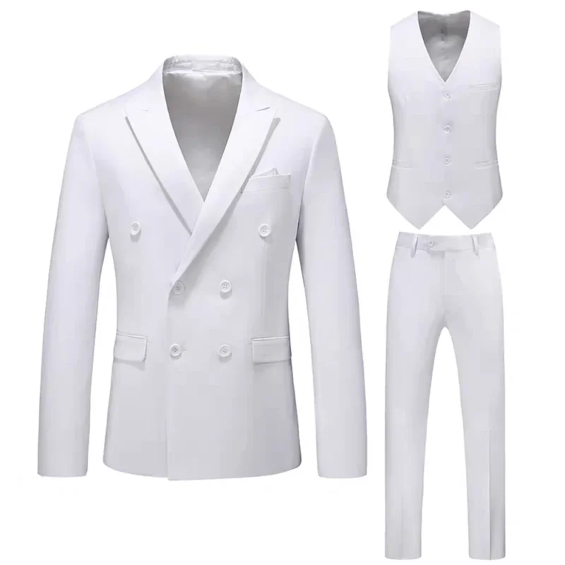 Men's High Quality 3-Piece Wedding Suit Set Double-Breasted Formal Blazer Lapel Slim Zipper Viscose Material for Business Prom - Image 4