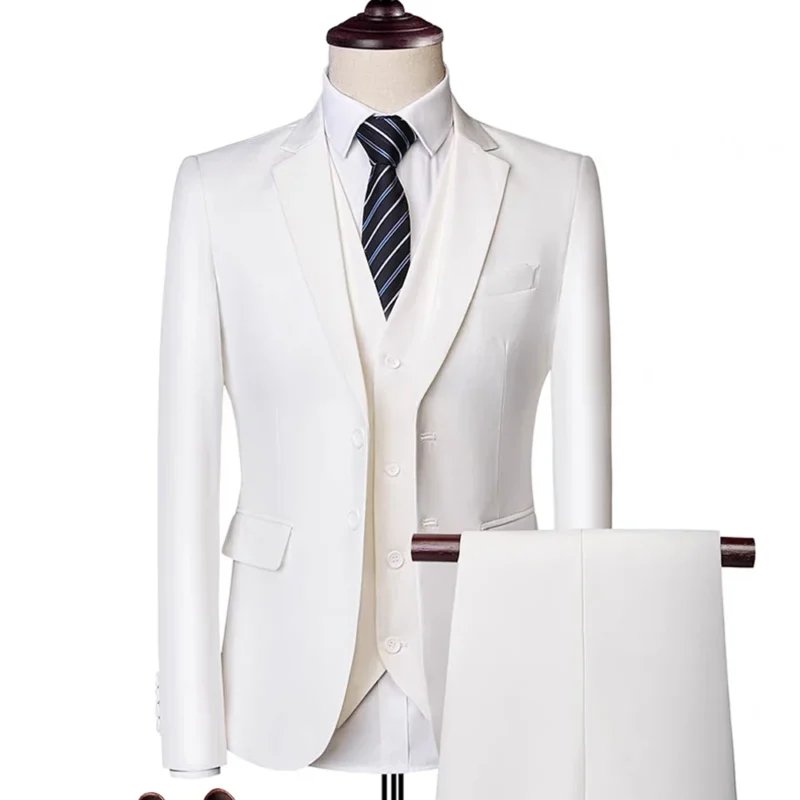 Men's Slim Style Single-Breasted Wedding Suit Zippered Front Opening Flat Lapel Breathable Business Pants for 3 Pieces - Image 4