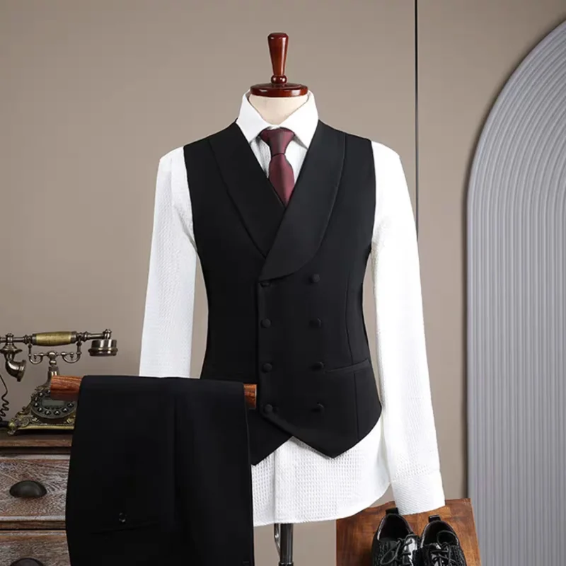 Manufacturer Customized High Quality Men's Slim Fit 3-Piece Business Suit Black Double Breasted Breathable Worsted Button Fly - Image 4