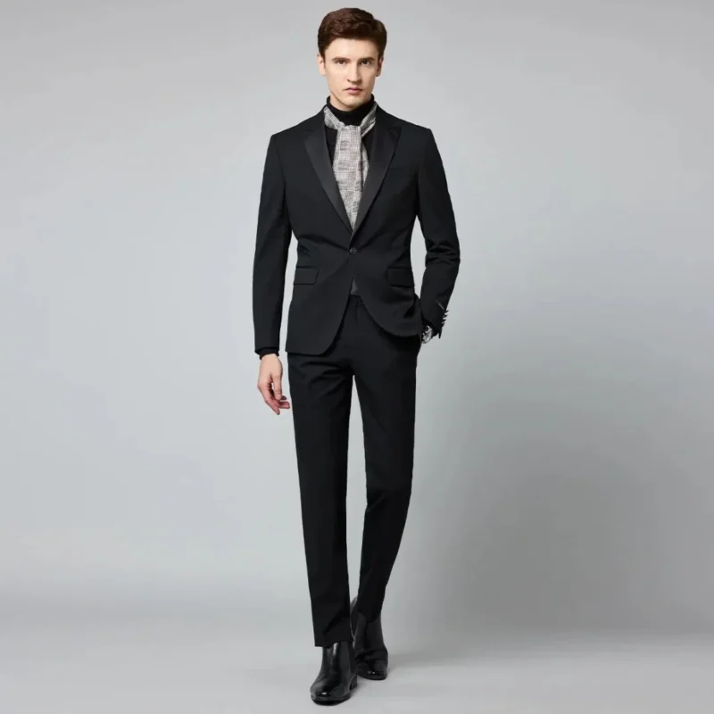 2 Pieces High Quality Men's Slim Haute Couture Party Dress Suit Single Breasted Classic Design Black Color Quality Producer - Image 5