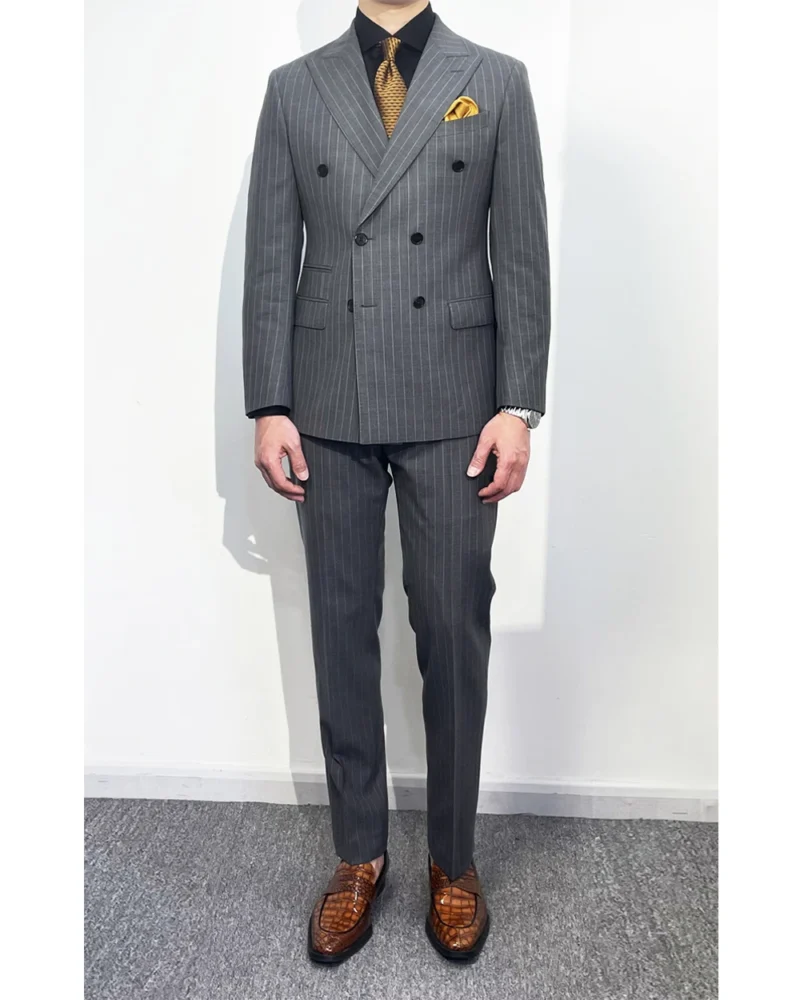 Hot Selling Men's Formal Business Office Suits 2-Piece Striped Thin Lapel Customizable Wedding Suit Breathable-Wholesale - Image 2
