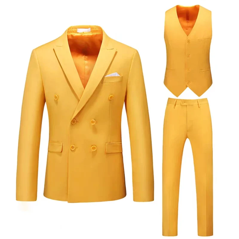 3 Piece High-End Wedding Tuxedo Suits Double-Breasted with Button Fly Pants Factory Customizable Flat Front Breathable