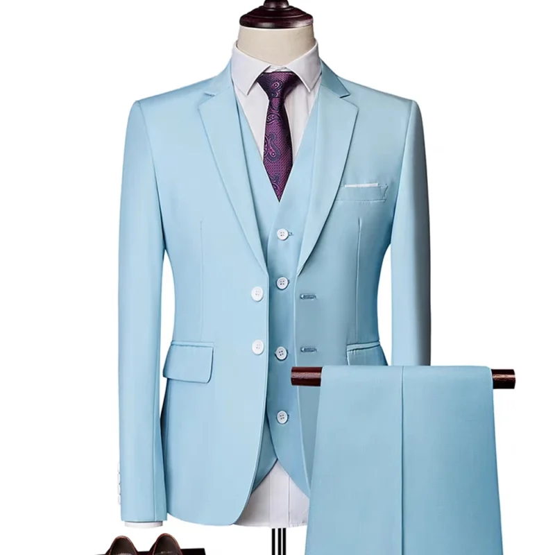 Men's Slim Style Single-Breasted Wedding Suit Zippered Front Opening Flat Lapel Breathable Business Pants for 3 Pieces - Image 2