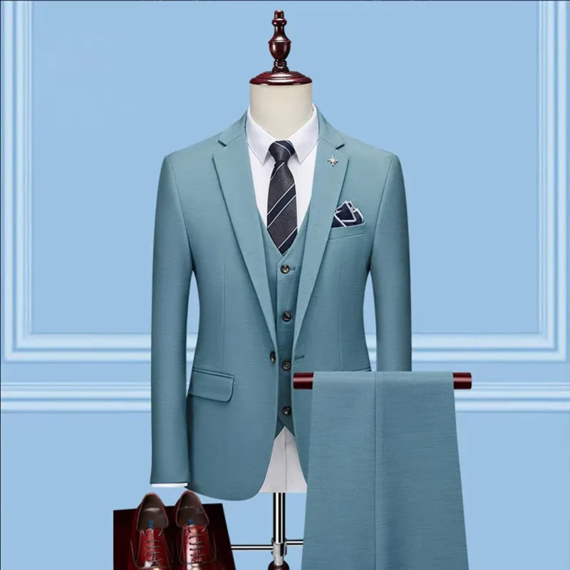 Men's 3-Piece One-Button Flat Lapel with Breathable Trousers and Vest Wedding Suits for Men New fusion - Image 2