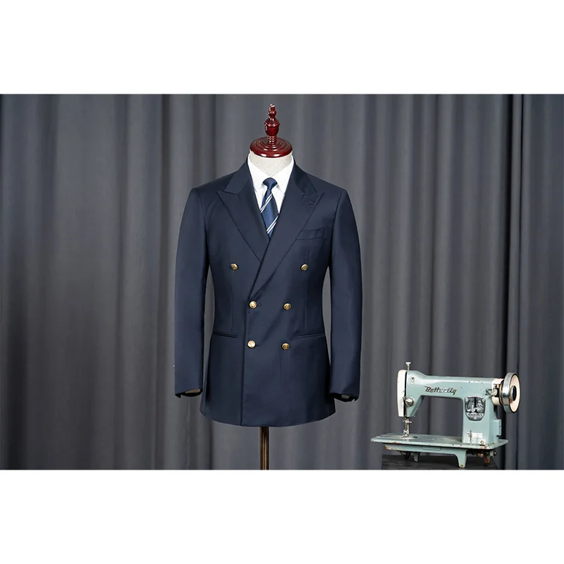 Men's Navy Blue Blazer Jacket 9-SZDX0925VBC double Breasted  for Proms Groom Outfit or Wedding Suit
