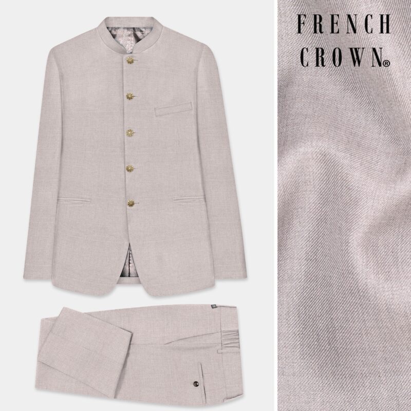 Clamshell Cream Wool Rich Bandhgala Suit