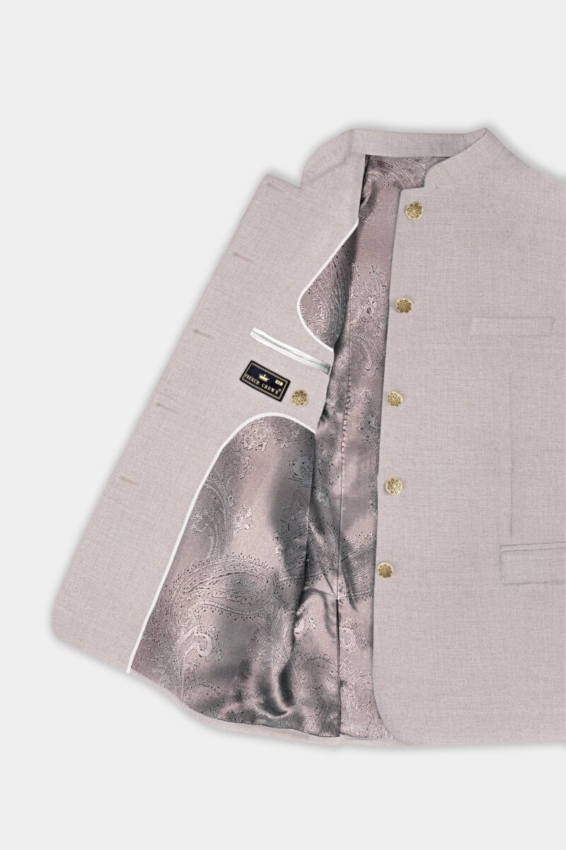Clamshell Cream Wool Rich Bandhgala Suit - Image 4