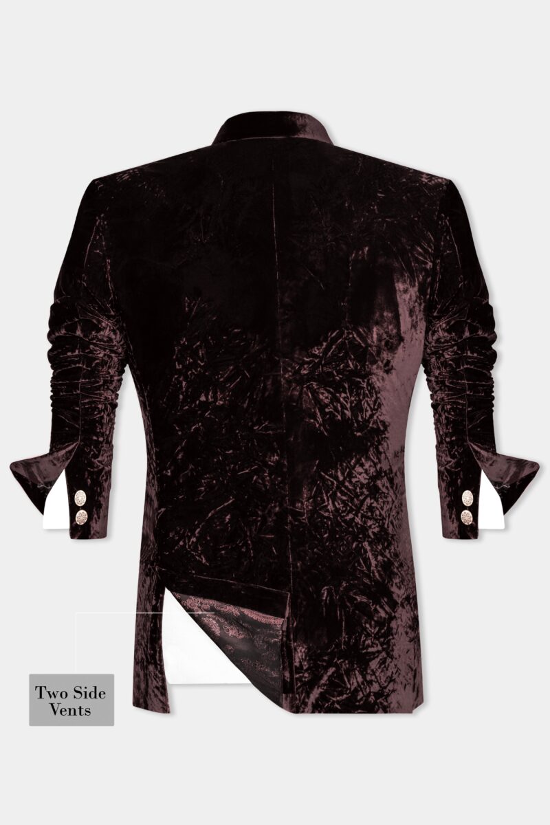 Asphalt Brown Crushed Velvet Bandhgala Suit - Image 10