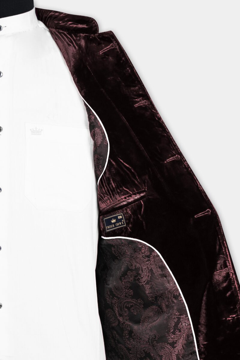 Asphalt Brown Crushed Velvet Bandhgala Suit - Image 8